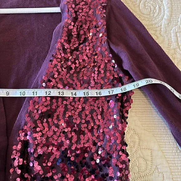 Sequin embellished plum berry open front cardigan, size L - Picture 6 of 7